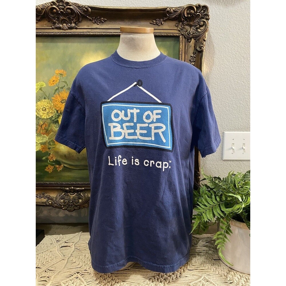 Vintage Life Is Crap T-Shirt Mens Medium Blue 2000s Sarcastic Humor Graphic Tee